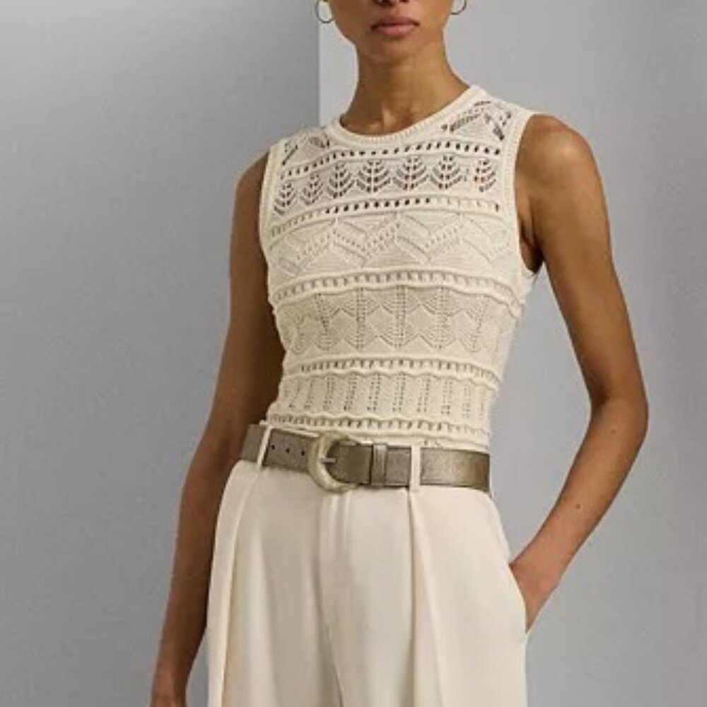 New Ralph Lauren Pointelle Sweater Tank Top, ivory M